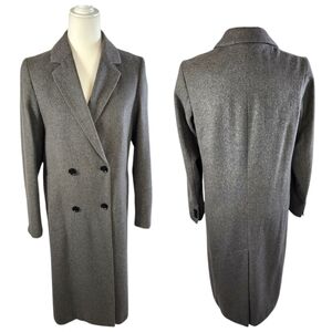 Frank + Oak Gray Herringbone Wool-Blend Double-Breasted Trench Coat Size Small
